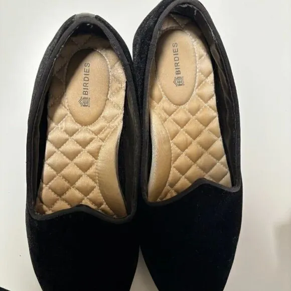 Birdies Heron Flat Black Velvet Flats Shoes Womens 7.5 Venetian Comfort Dressy
