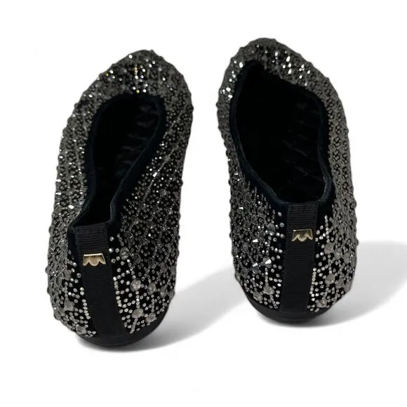 Birdies Women's Goldfinch Pointed Toe Suede Ballet Flat in Pewter Crystal 8.5