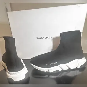Black and White High-Top Sock Sneakers with Box