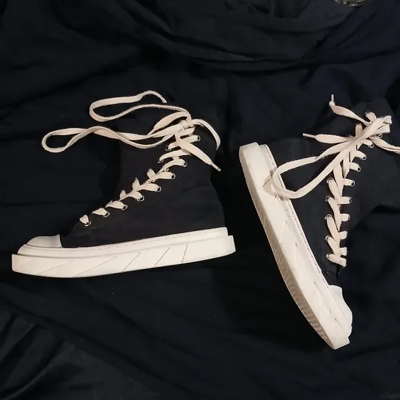 Black High-Top Sneakers with White Soles