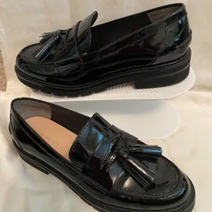 Black leather loafers