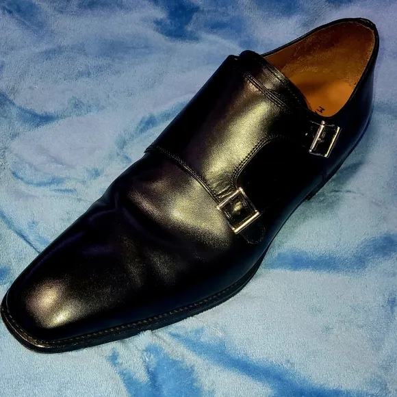 Black Leather MAGNANNI Double Monk Strap Shoes WORN ONCE W BOX&amp;BAG!!MINTY!!