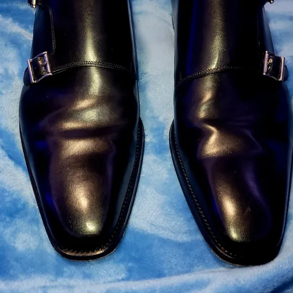 Black Leather MAGNANNI Double Monk Strap Shoes WORN ONCE W BOX&amp;BAG!!MINTY!!