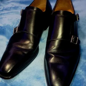 Black Leather MAGNANNI Double Monk Strap Shoes WORN ONCE W BOX&amp;BAG!!MINTY!!