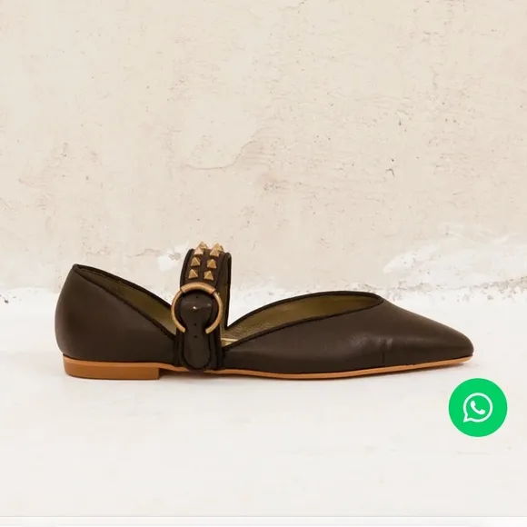 Black leather Mary Jane flats