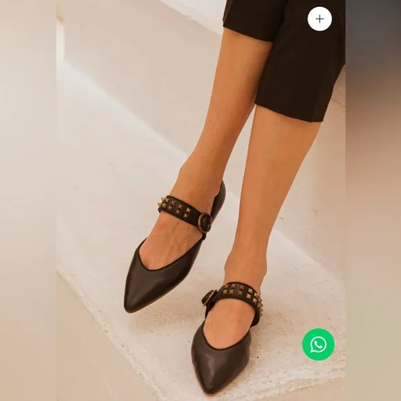 Black leather Mary Jane flats