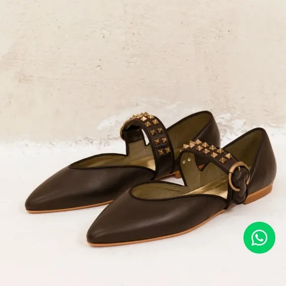 Black leather Mary Jane flats