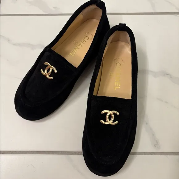 Black Loafers with Gold CC SIZE 7
