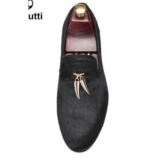 Black Velvet Gold Shark Tooth Loafers New Sz. 11M