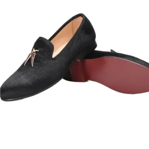 Black Velvet Gold Shark Tooth Loafers New Sz. 11M