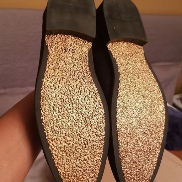 Black Velvet Gold Shark Tooth Loafers New Sz. 11M