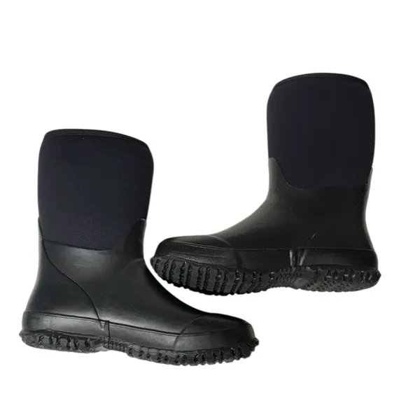 Bogs Stomper Solid Waterproof Rain Snow  Boots Youth Size 6 Black Insulated