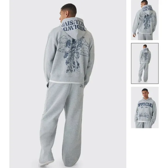 boohooMAN Men's Oversized Hoodie and Baggy Wide-Leg Sweat Pants Set Size Large