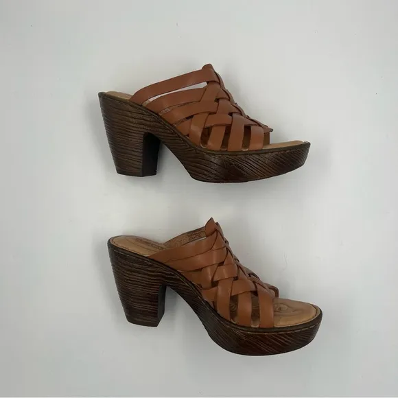 Born Women’s Tan Leather Platform Wedge Sandals 7M Crisscross F23134 Strappy