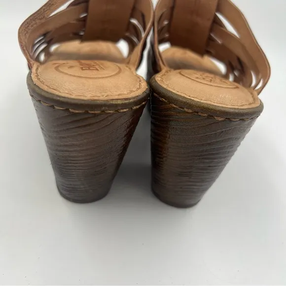 Born Women’s Tan Leather Platform Wedge Sandals 7M Crisscross F23134 Strappy