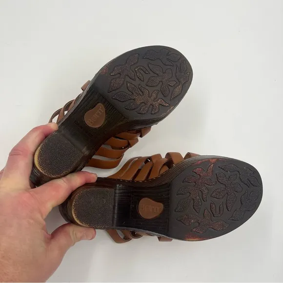 Born Women’s Tan Leather Platform Wedge Sandals 7M Crisscross F23134 Strappy