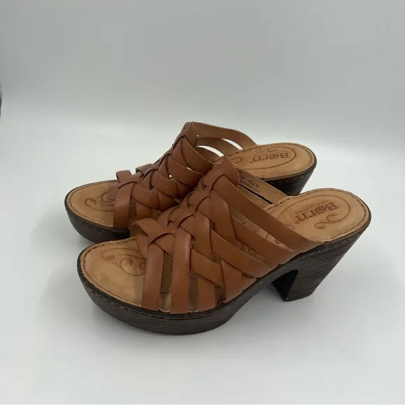 Born Women’s Tan Leather Platform Wedge Sandals 7M Crisscross F23134 Strappy