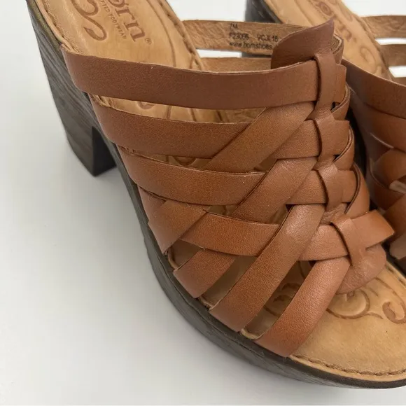 Born Women’s Tan Leather Platform Wedge Sandals 7M Crisscross F23134 Strappy