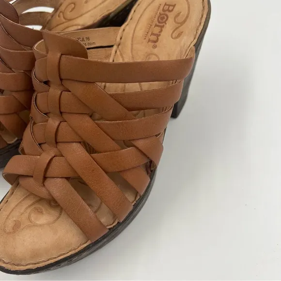 Born Women’s Tan Leather Platform Wedge Sandals 7M Crisscross F23134 Strappy