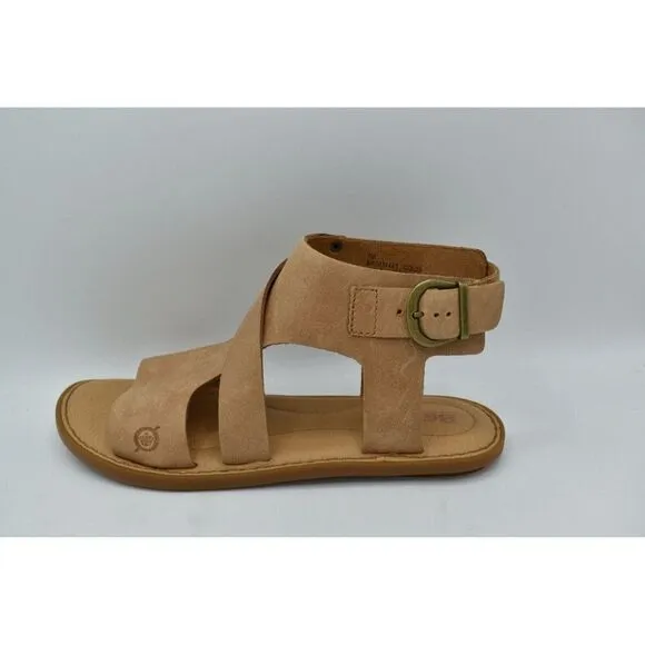 Born Womens Size 7 Marlowe Light Brown Full Grain Leather Gladiator Flat Sandals