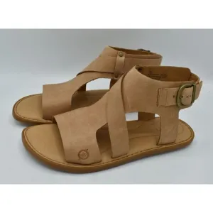 Born Womens Size 7 Marlowe Light Brown Full Grain Leather Gladiator Flat Sandals