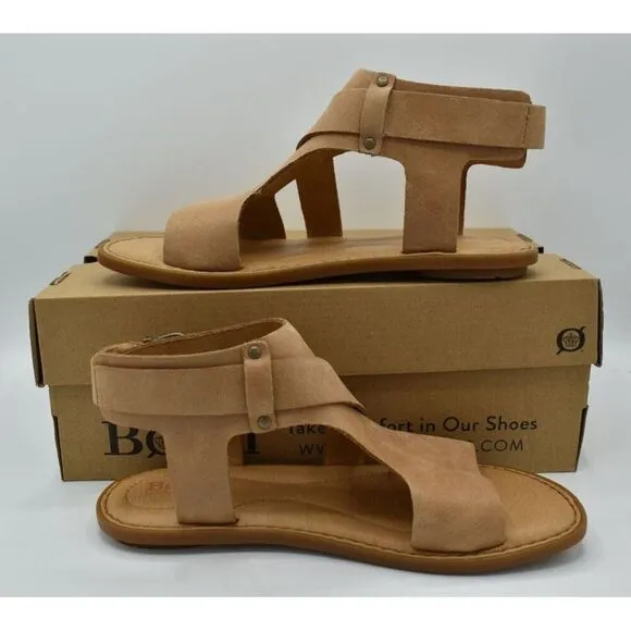 Born Womens Size 7 Marlowe Light Brown Full Grain Leather Gladiator Flat Sandals