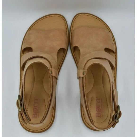 Born Womens Size 7 Marlowe Light Brown Full Grain Leather Gladiator Flat Sandals