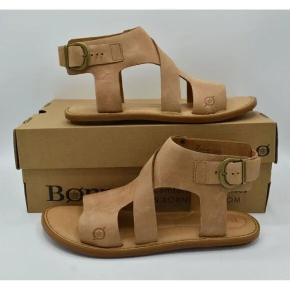 Born Womens Size 7 Marlowe Light Brown Full Grain Leather Gladiator Flat Sandals