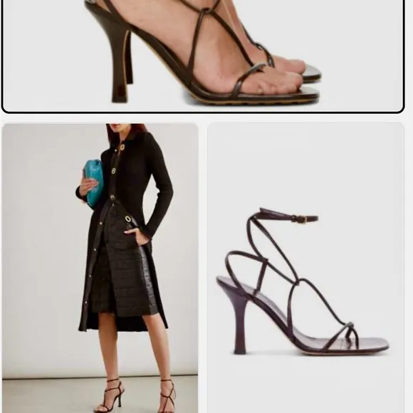 BOTTEGA VENETA Brown Strappy Square Toe Leather Open Toe Heel Sandals 37