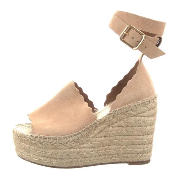 Brand New Chloe Suede Scalloped Accent Espadrilles Sz 39