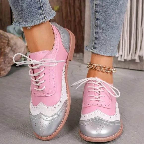 British Style Women's Large Size Flat Shoes With Lace-Up, Comfortable