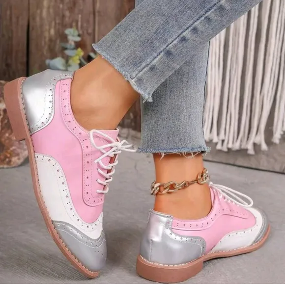 British Style Women's Large Size Flat Shoes With Lace-Up, Comfortable