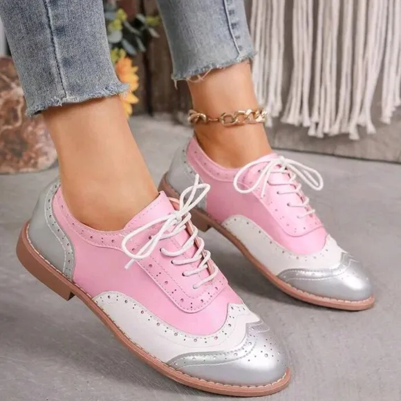 British Style Women's Large Size Flat Shoes With Lace-Up, Comfortable