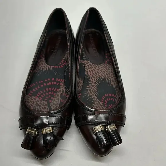 Burberry Ballet Flats Pointed Toe Shoes Leather Tassel Dark Red Size 40 US 10