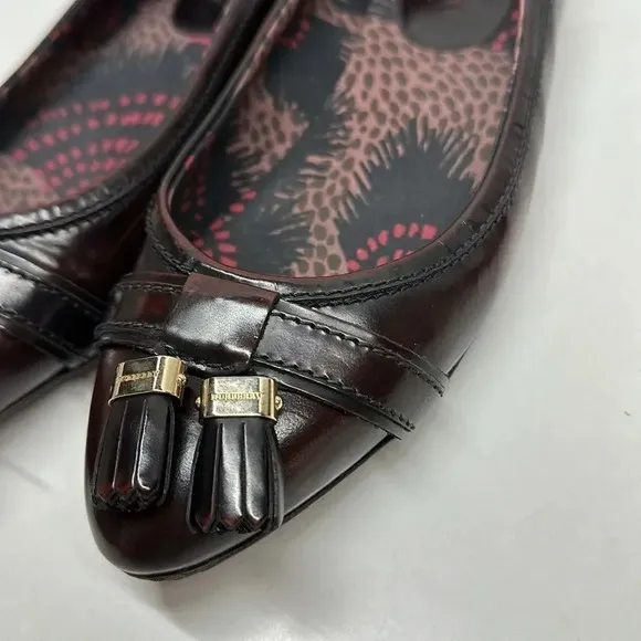 Burberry Ballet Flats Pointed Toe Shoes Leather Tassel Dark Red Size 40 US 10