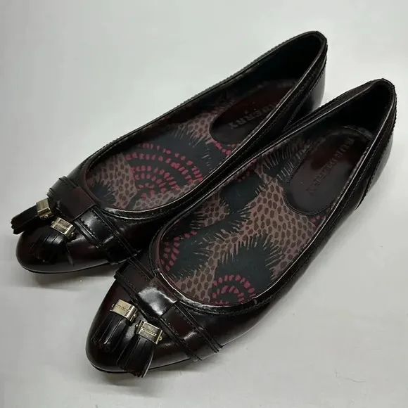 Burberry Ballet Flats Pointed Toe Shoes Leather Tassel Dark Red Size 40 US 10