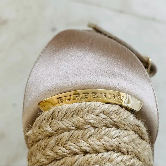Burberry Made in Italy Satin Rosegold Leather Bow Espadrilles Sandals sz 9/39