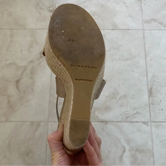 Burberry Made in Italy Satin Rosegold Leather Bow Espadrilles Sandals sz 9/39