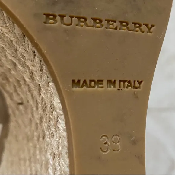 Burberry Made in Italy Satin Rosegold Leather Bow Espadrilles Sandals sz 9/39