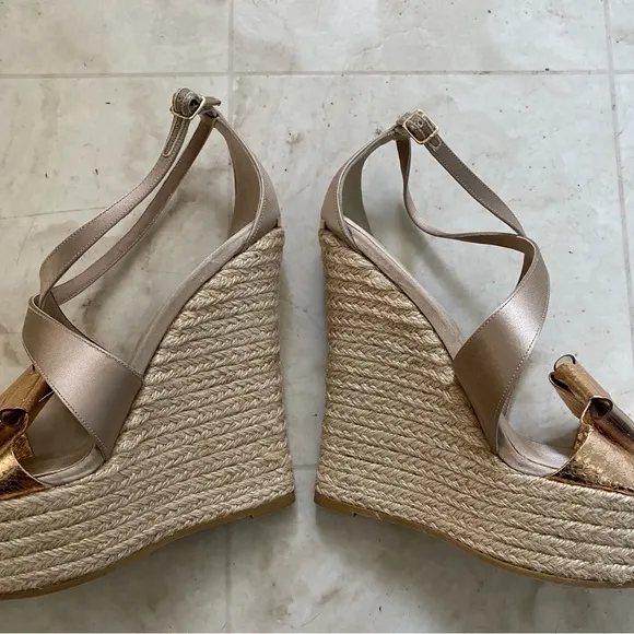 Burberry Made in Italy Satin Rosegold Leather Bow Espadrilles Sandals sz 9/39