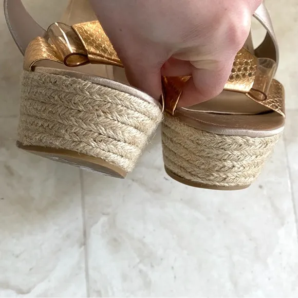 Burberry Made in Italy Satin Rosegold Leather Bow Espadrilles Sandals sz 9/39