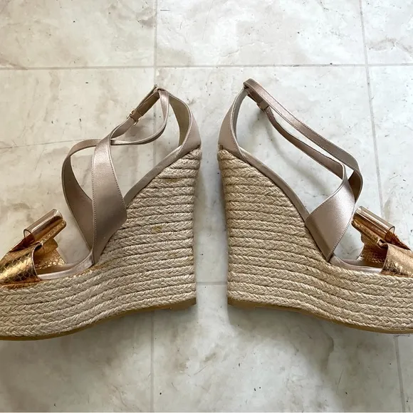 Burberry Made in Italy Satin Rosegold Leather Bow Espadrilles Sandals sz 9/39