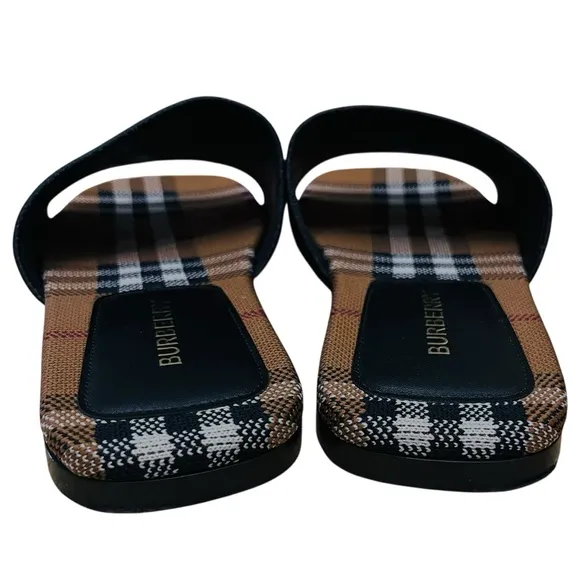 Burberry Wilma Sandals Checked Flat Slides Dark-Birch-Brown Sz 39(9) Made/Italy