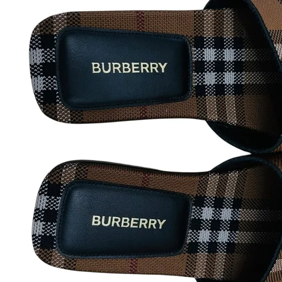 Burberry Wilma Sandals Checked Flat Slides Dark-Birch-Brown Sz 39(9) Made/Italy