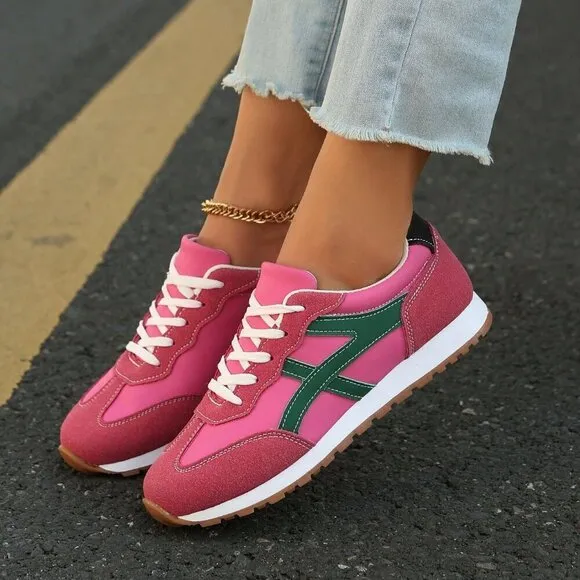 Burgundy Casual Women's Patchwork Sneakers
