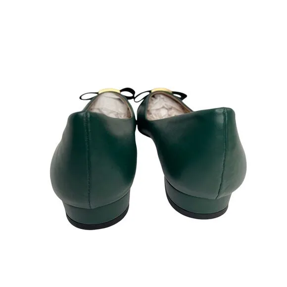 C. Paravano womens Pointed Toe Metal Tie Flats size 41 Green/ Black Leather New