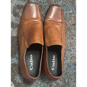 Calto Dress Shoes Leather Slip On Loafers Square Toe Brown Mens Size 9