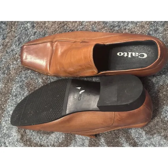 Calto Dress Shoes Leather Slip On Loafers Square Toe Brown Mens Size 9