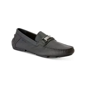 CALVIN KLEIN Mens Black Moc-Bit Driver Magnus Slip On Leather Loafers Shoes 12 M