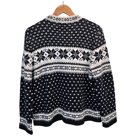 Cambridge Dry Goods Womens 100% Wool Fair Isles Nordic Cardigan Sweater Large